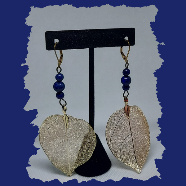 Gold Leaf Lapis Lazuli Earrings